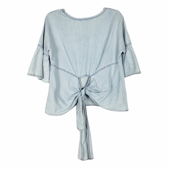 EXPRESS chambray bell sleeve tie back blouse top - Picture 3 of 6